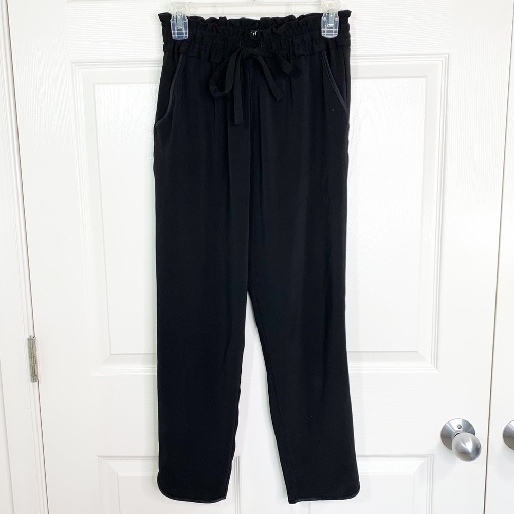 Zara TRF High Rise Tie Waist Cropped Black Pants